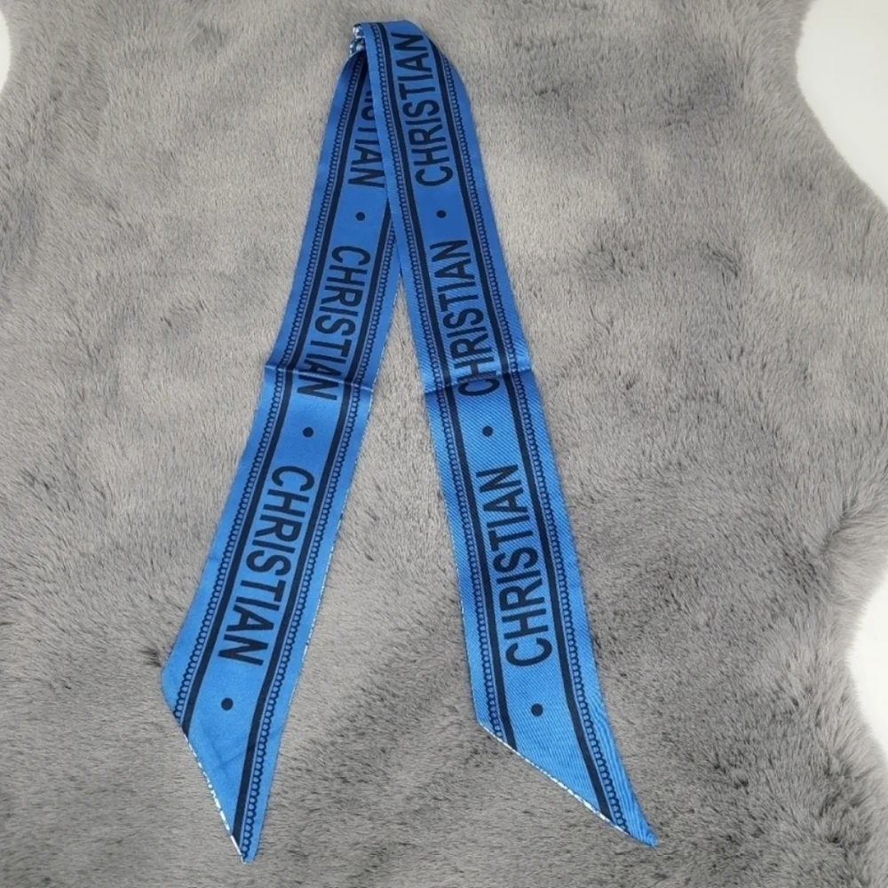 New Blue Chameleon Silk Skinny Scarf Twilly